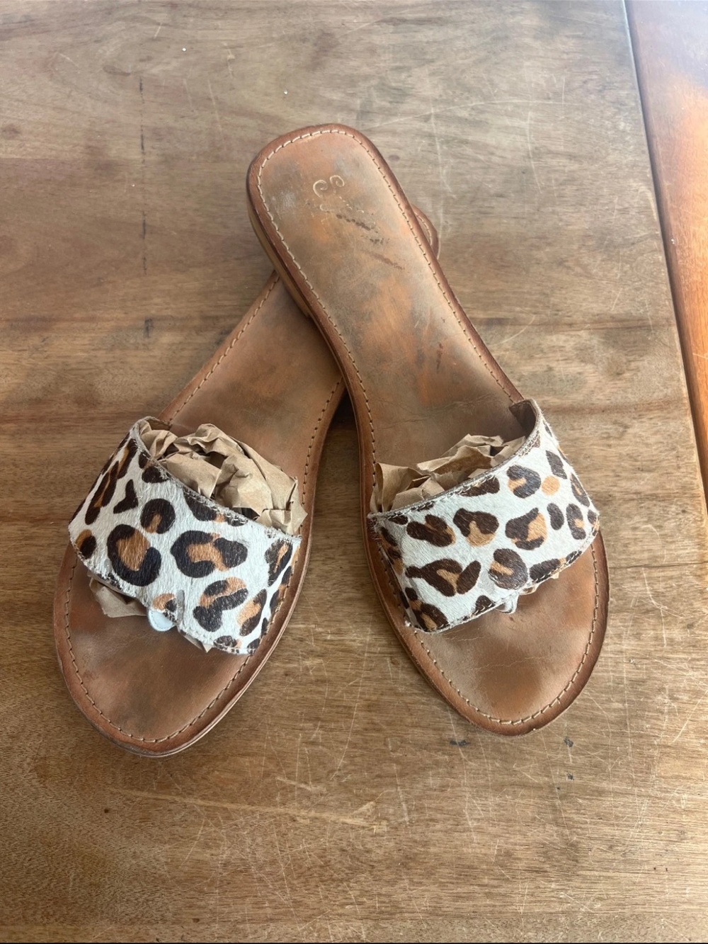 Seychelles "Eye of the Beholder" Leopard Genuine Cowhide Slide Sandals Women's 9